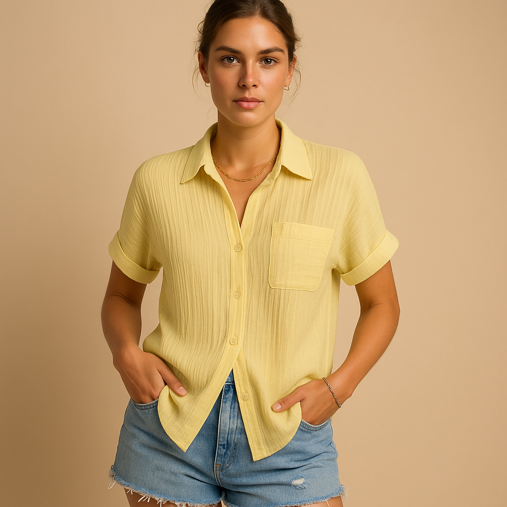 Women’s short sleeve polo shirt with chest pocket and classic collar, ideal for summer and casual wear.