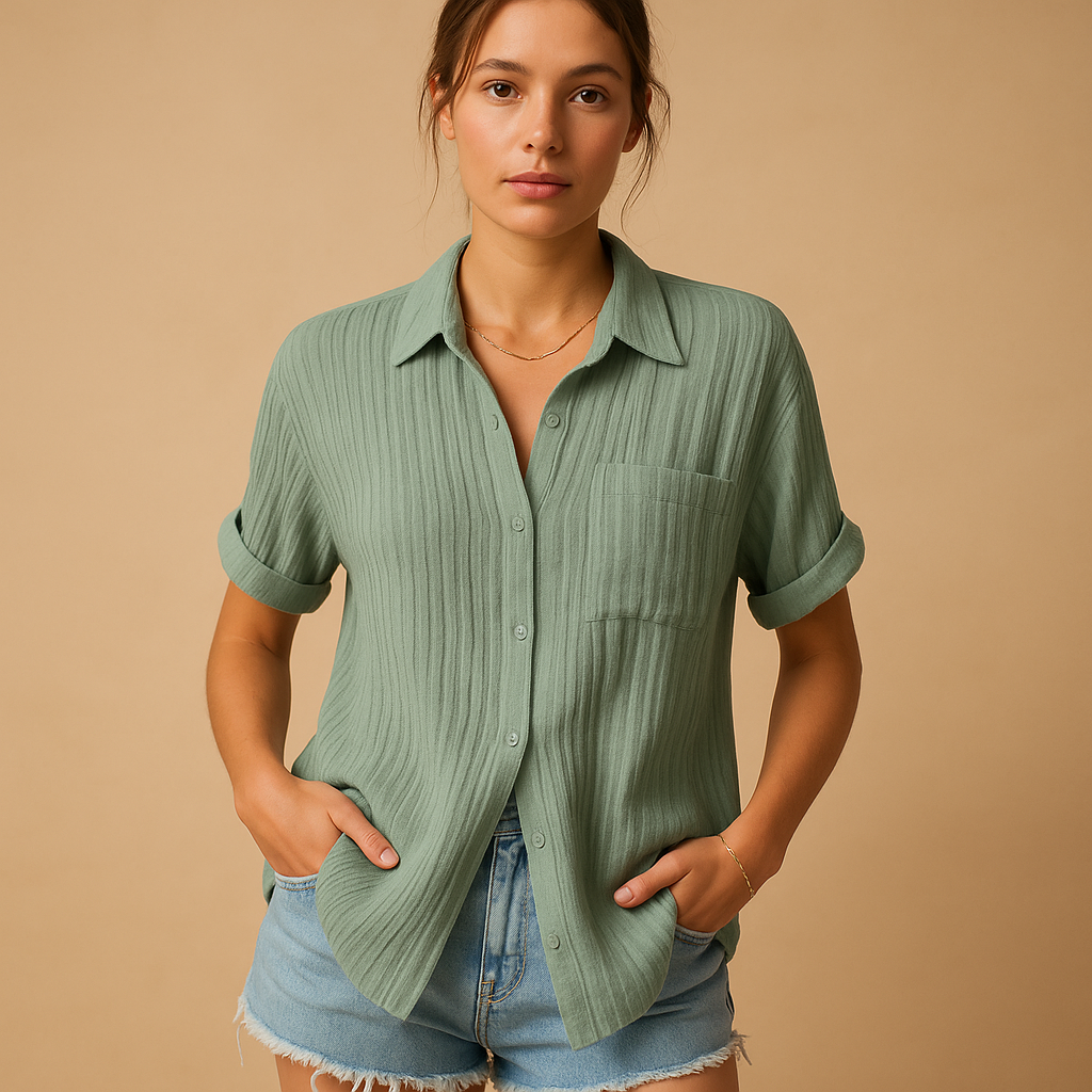 Women’s short sleeve polo shirt with chest pocket and classic collar, ideal for summer and casual wear.