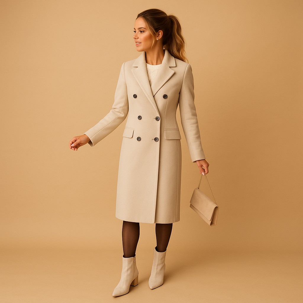 Women’s elegant winter coat with soft lining and a refined design, ideal for stylish wear during cold weather.