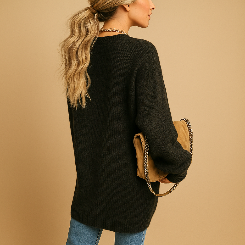 Classic knit cardigan for women with relaxed fit and long sleeves, perfect for winter and everyday layering.