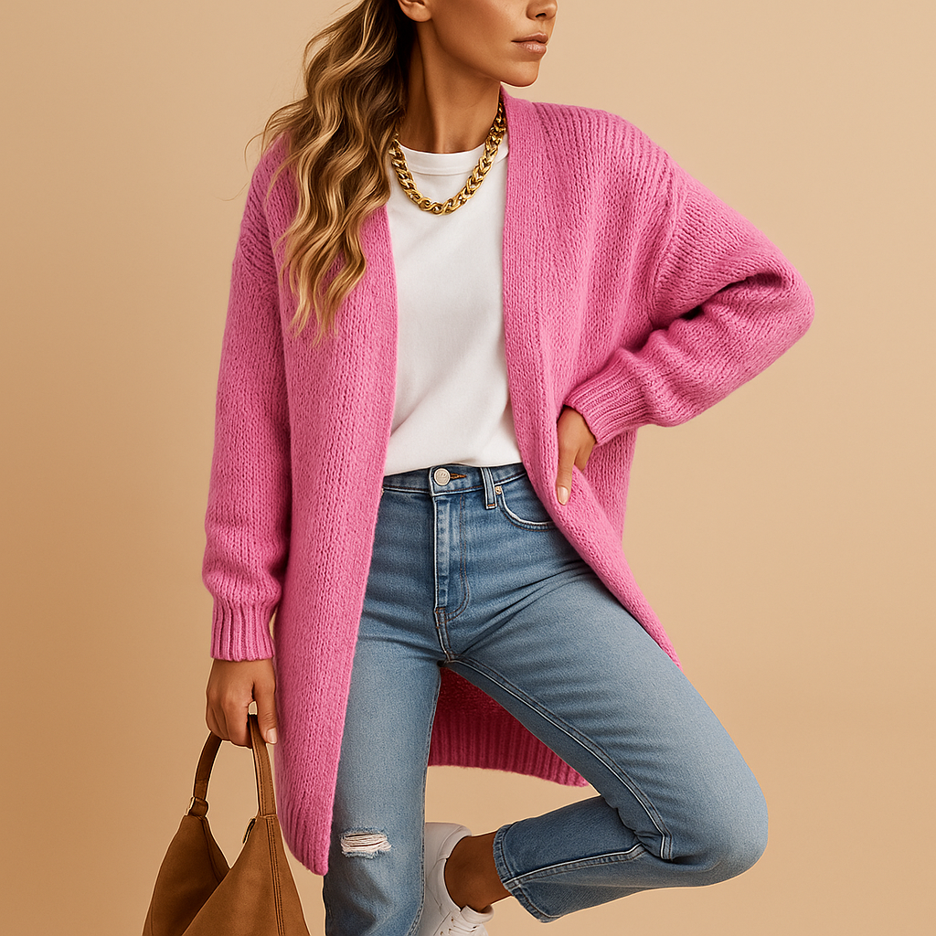 Classic knit cardigan for women with relaxed fit and long sleeves, perfect for winter and everyday layering.