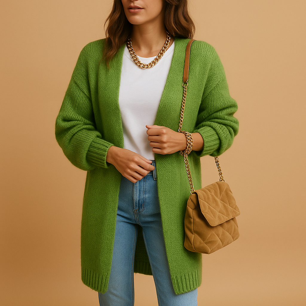 Classic knit cardigan for women with relaxed fit and long sleeves, perfect for winter and everyday layering.