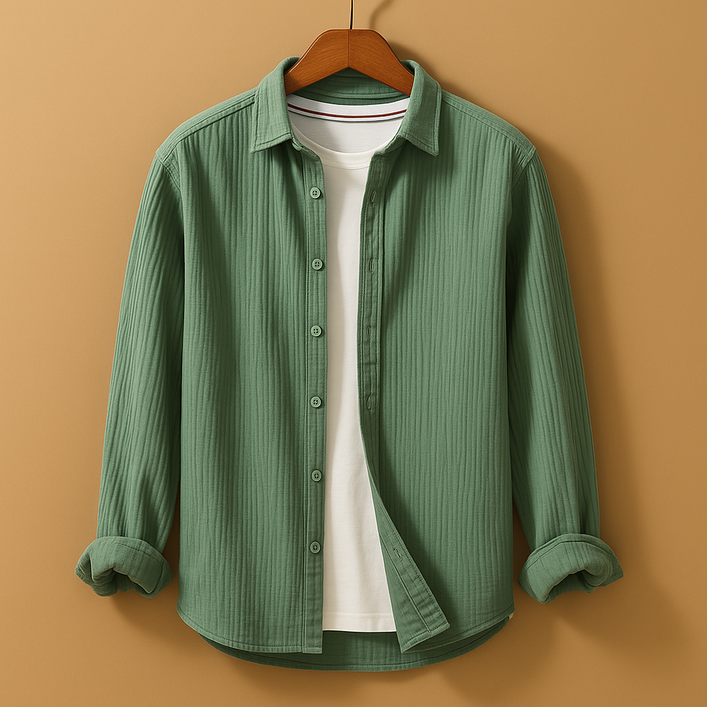Men’s classic long sleeve button-down shirt with breathable fabric and slim fit, available in neutral and modern colours, perfect for casual or formal occasions.
