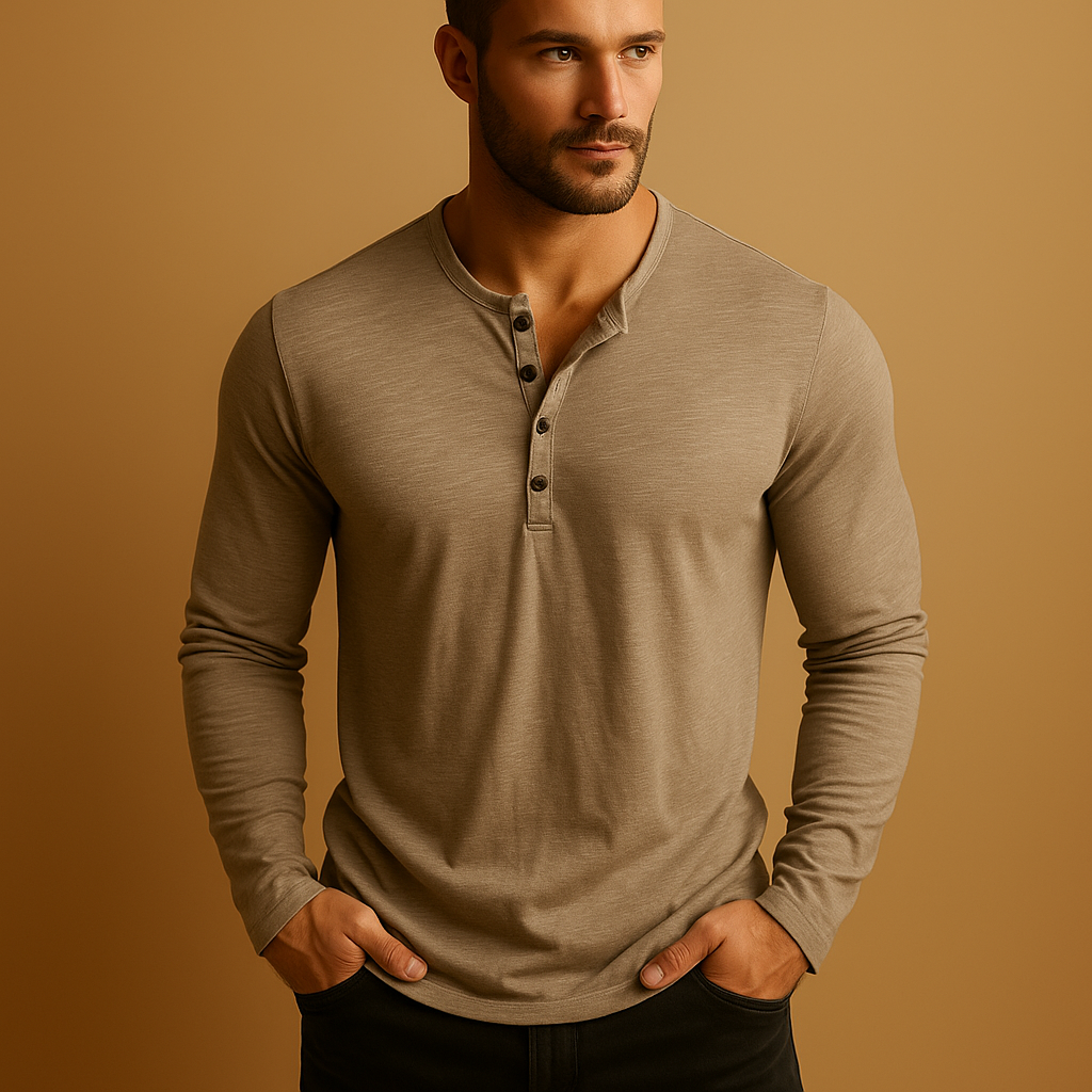Men’s classic long sleeve button-up shirt with comfortable fit and timeless style, available in black, green, khaki, red, and white.
