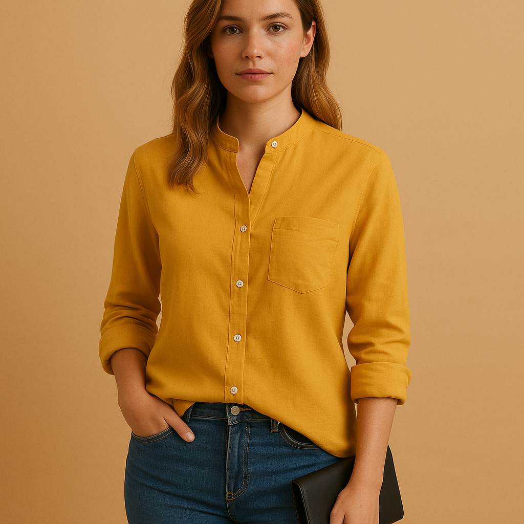 Classic long sleeve shirt for women with button-up front and tailored fit, ideal for both casual and formal looks across all seasons.