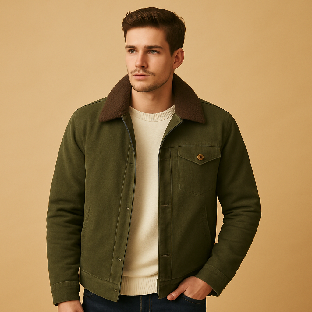 Men’s classic winter coat with button design and down filling, perfect for casual and business wear during cold days.