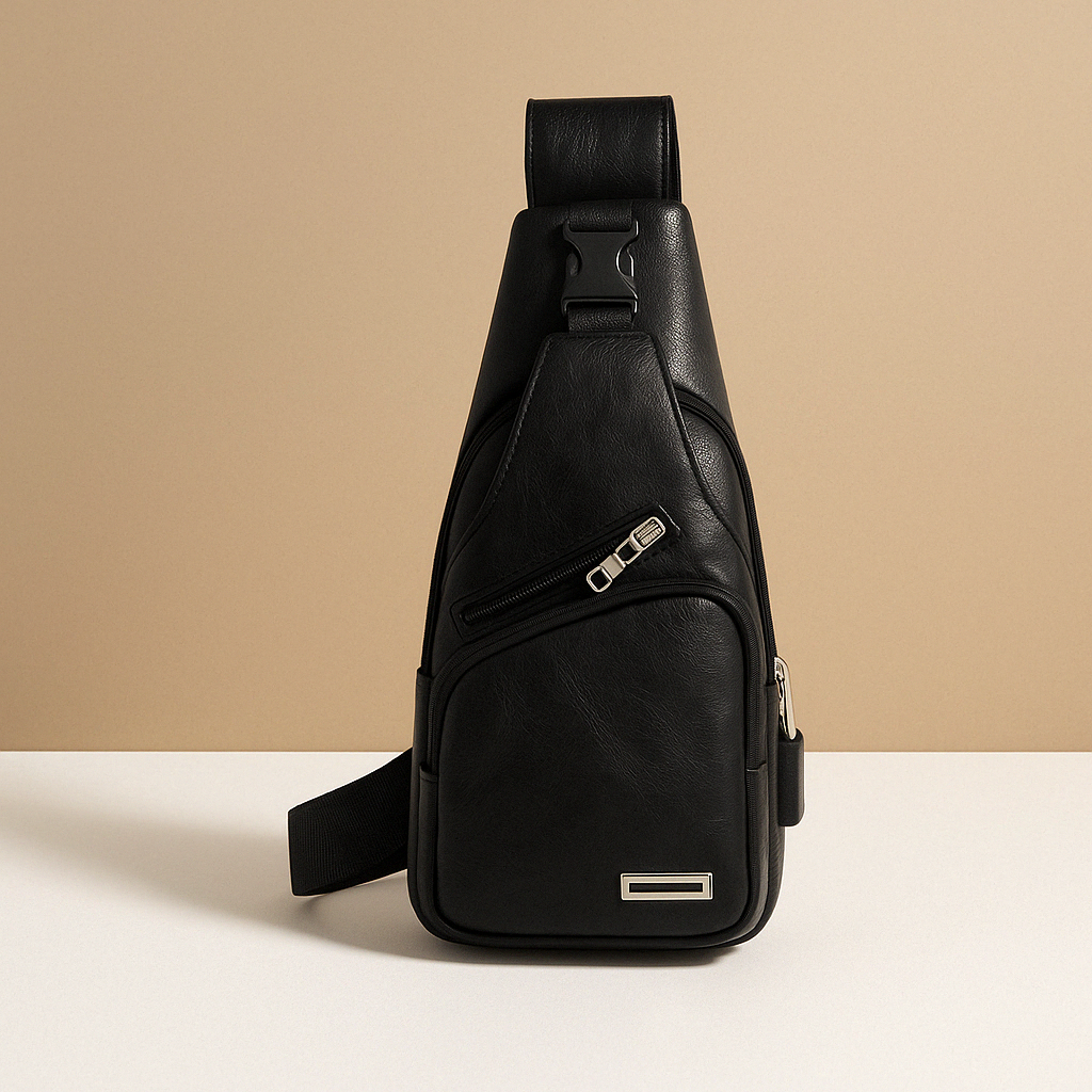 Men’s classy leather anti-theft crossbody bag with USB charging port, sleek design, and multiple compartments for travel and city use