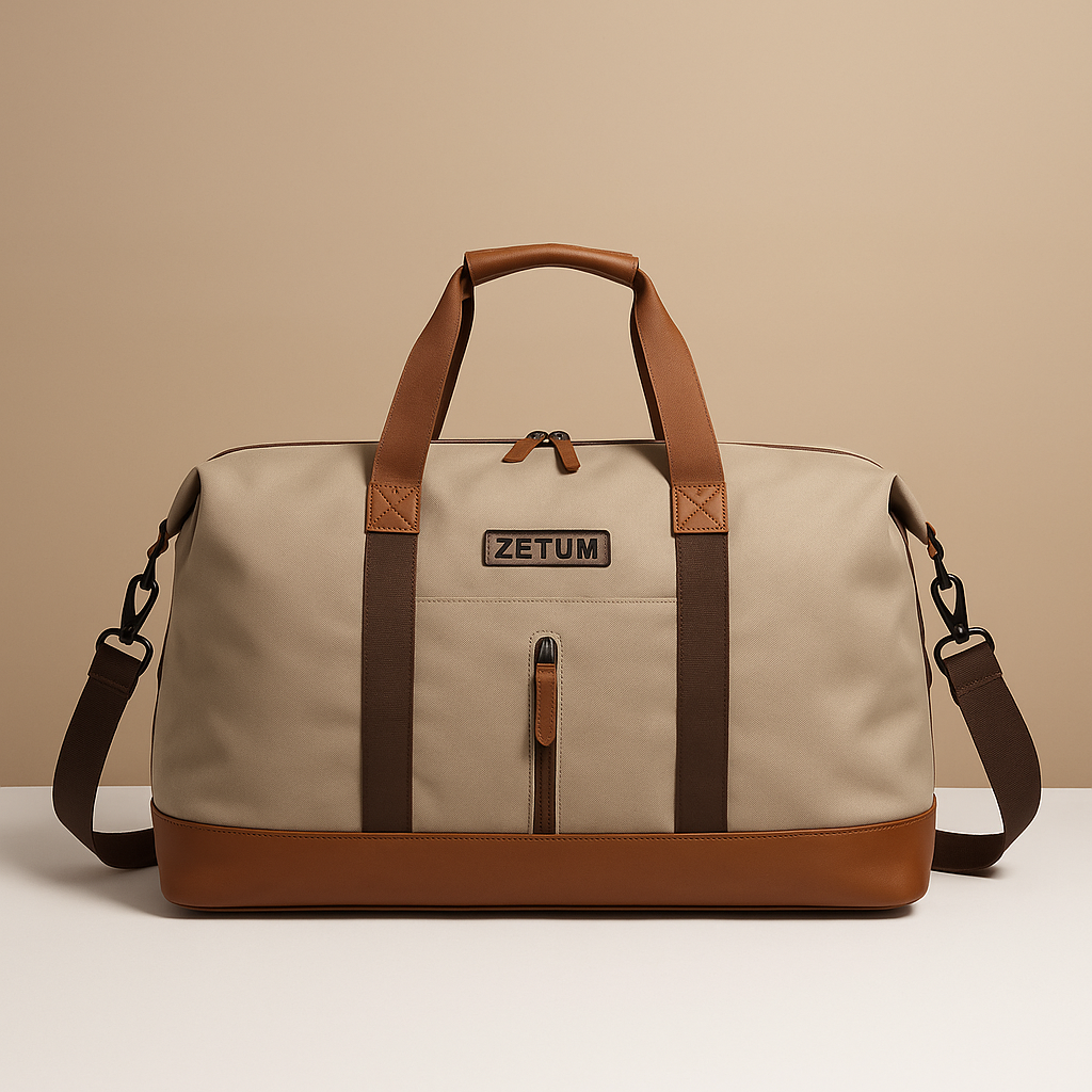 Women’s water-resistant commuter duffle bag with separate shoe compartment, zippered pockets, and ergonomic design for short trips.