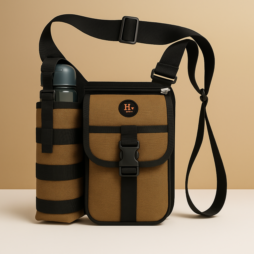 Men’s compact crossbody travel bag with water bottle holder, anti-theft pocket, and adjustable strap for secure and hands-free exploring.