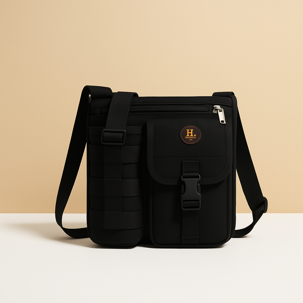 Men’s compact crossbody travel bag with water bottle holder, anti-theft pocket, and adjustable strap for secure and hands-free exploring.