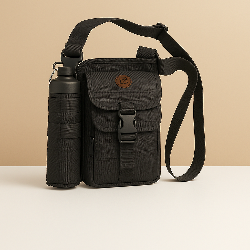 Men’s compact crossbody travel bag with water bottle holder, anti-theft pocket, and adjustable strap for secure and hands-free exploring.
