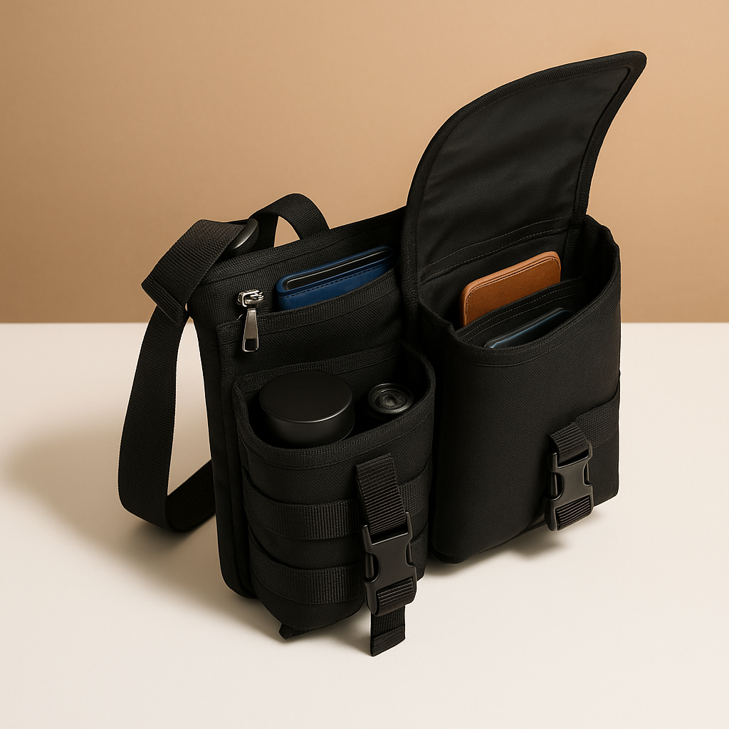 Men’s compact crossbody travel bag with water bottle holder, anti-theft pocket, and adjustable strap for secure and hands-free exploring.