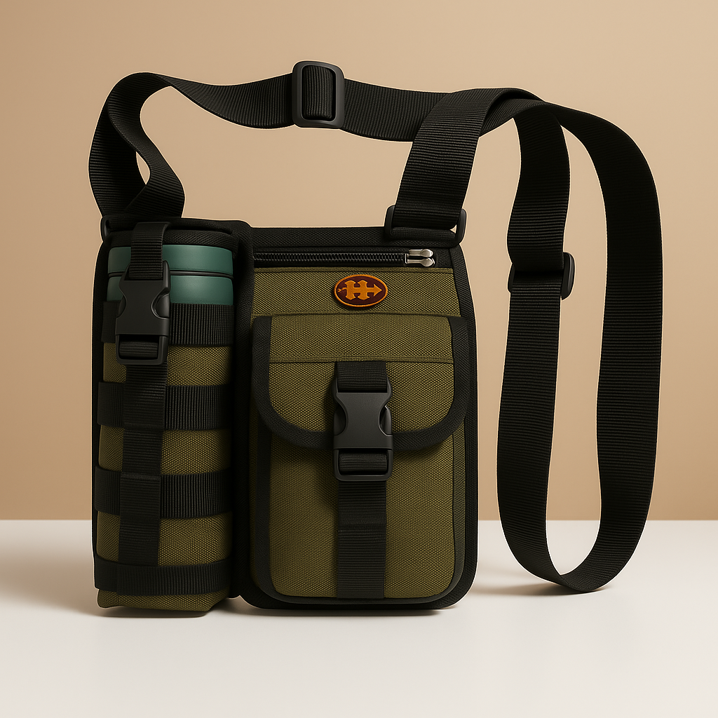 Men’s compact crossbody travel bag with water bottle holder, anti-theft pocket, and adjustable strap for secure and hands-free exploring.