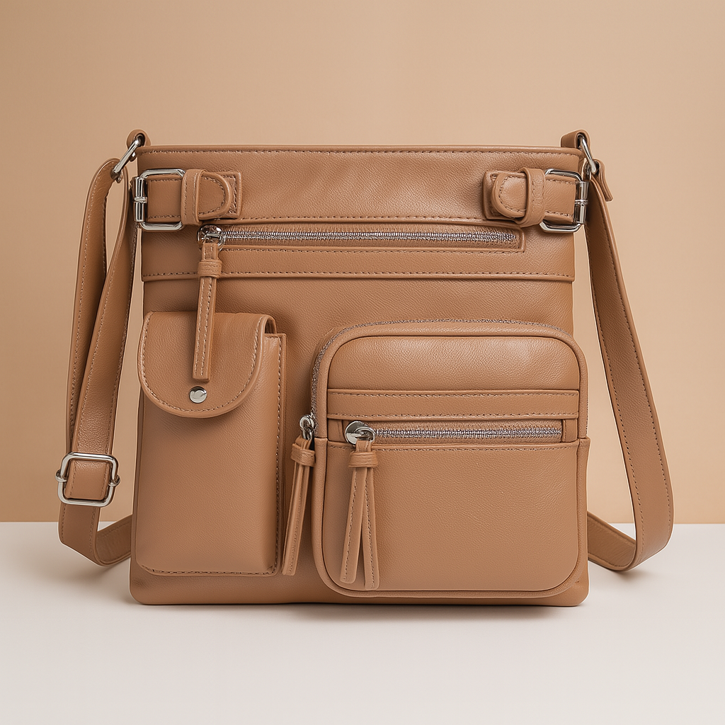 Women’s convertible anti-theft leather shoulder bag with hidden compartments, lightweight design, and modern style for daily use