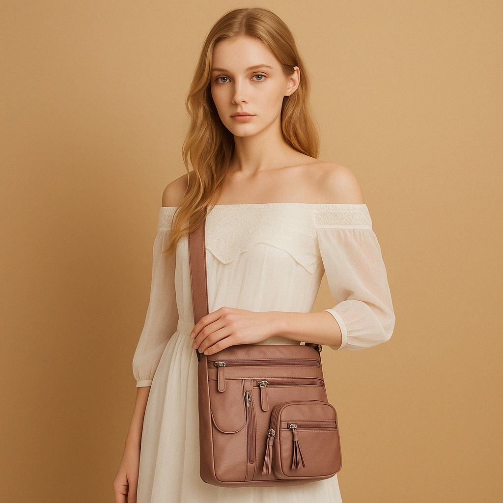 Women’s convertible anti-theft leather shoulder bag with hidden compartments, lightweight design, and modern style for daily use
