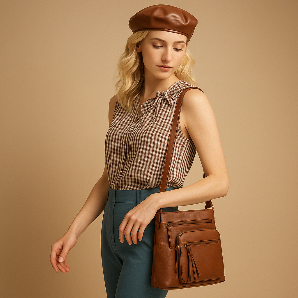 Women’s convertible anti-theft leather shoulder bag with hidden compartments, lightweight design, and modern style for daily use