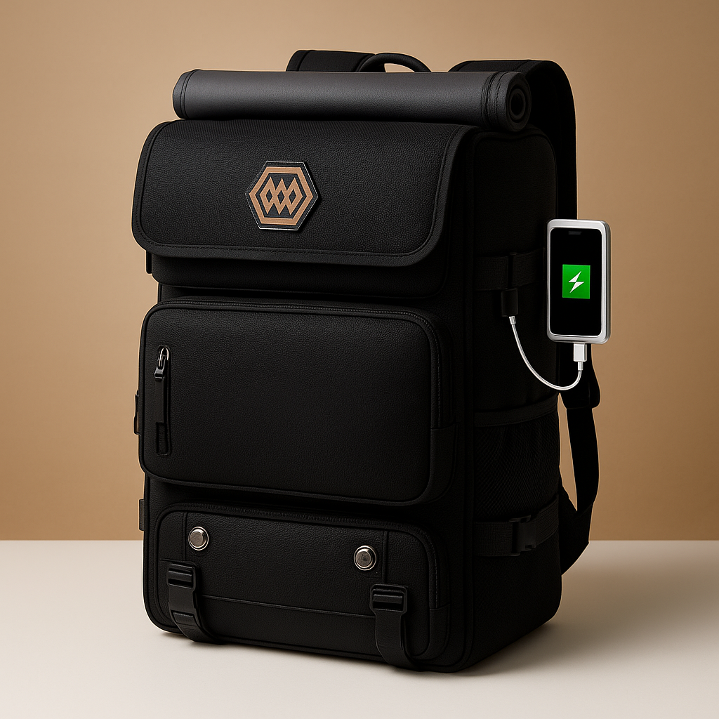 Waterproof convertible backpack duffle bag for men featuring USB-charging port, ventilated shoe compartment, and multiple carrying styles for effortless travel.