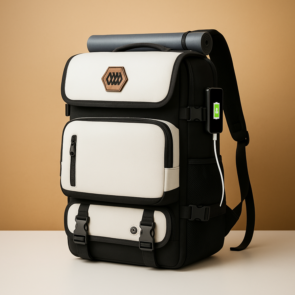 Waterproof convertible backpack duffle bag for men featuring USB-charging port, ventilated shoe compartment, and multiple carrying styles for effortless travel.