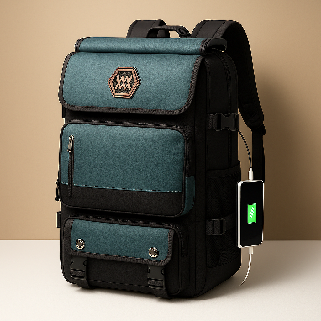 Waterproof convertible backpack duffle bag for men featuring USB-charging port, ventilated shoe compartment, and multiple carrying styles for effortless travel.