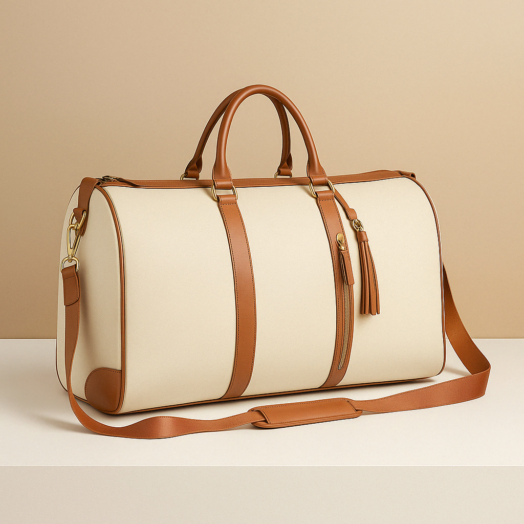Convertible garment duffle bag for women with wrinkle-free flat packing design, water-resistant polyester material, and TSA-approved size for stylish travel.
