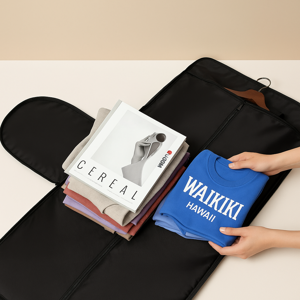 Convertible suit and duffle bag for men with wrinkle-free garment storage, water-resistant Oxford fabric, and multiple carrying options for travel.