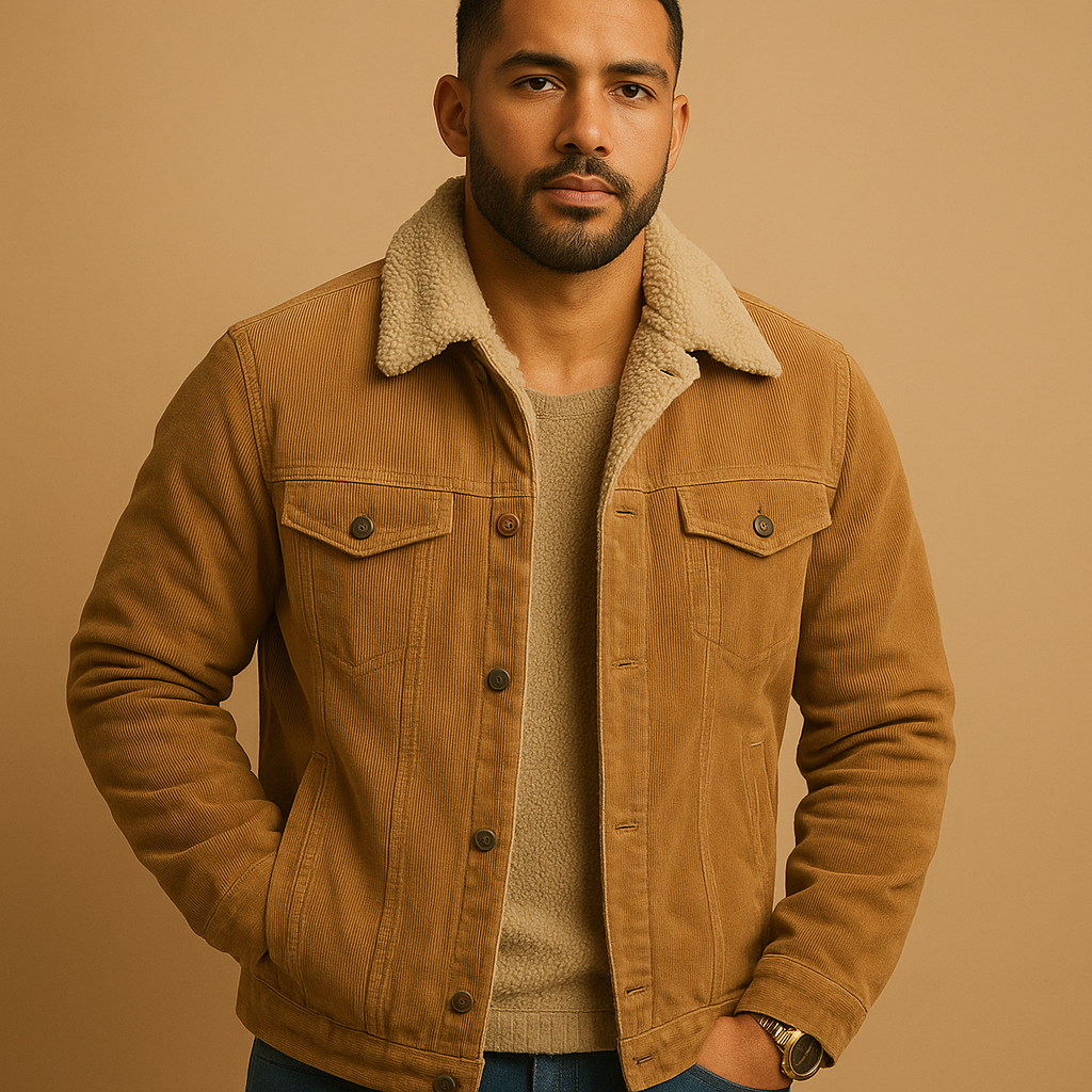 Men’s corduroy jacket with slim modern fit in khaki, coffee, green, or grey—ideal for stylish layering in casual and formal settings