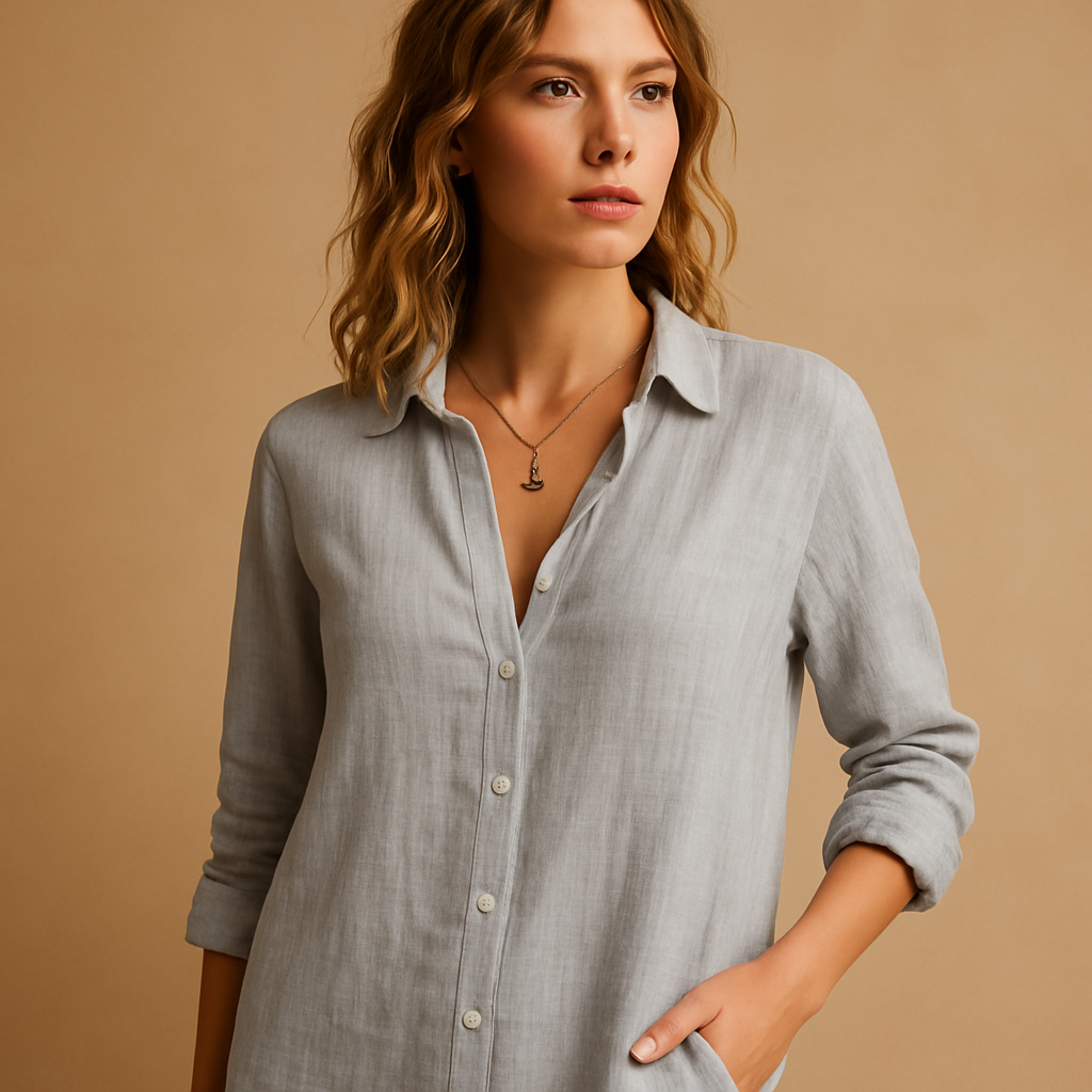 Elegant blouse for women with lapel collar and button-down design, ideal for office wear or smart casual outfits.