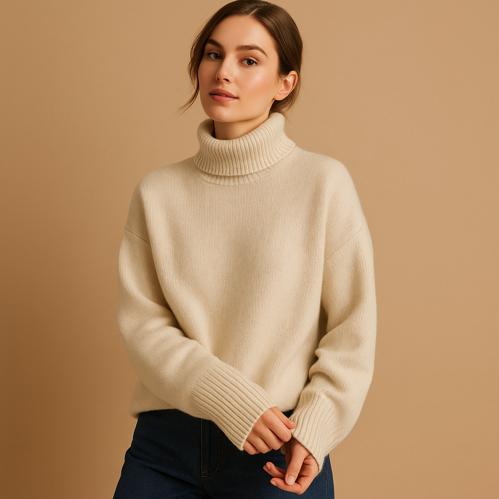 Women’s turtleneck sweater with a classic fit and refined style, perfect for elegant winter outfits and casual layering.