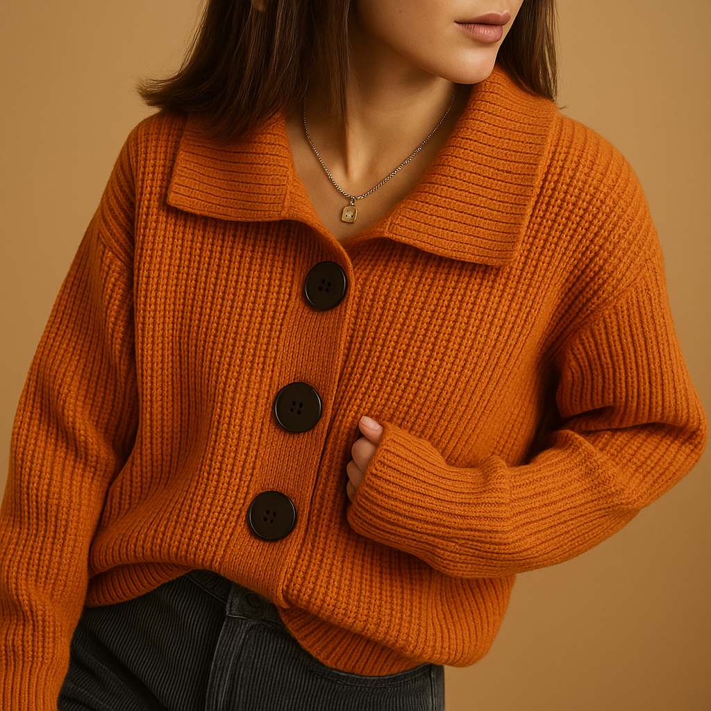 Women’s elegant cotton cardigan in refined design, perfect for layering with both casual and formal outfits.