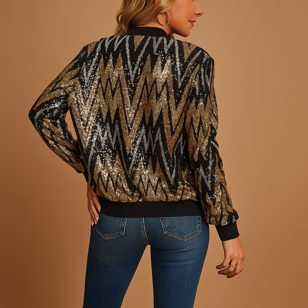 Elegant gold statement jacket for women with structured collar and pockets, ideal for modern casual or semi-formal outfits.