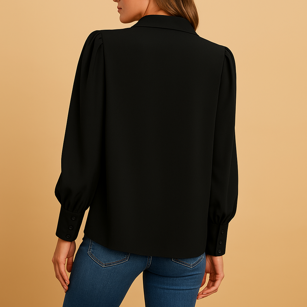 Elegant lantern sleeve blouse for women in solid colors with gathered sleeves, ideal for daily wear or work outfits.
