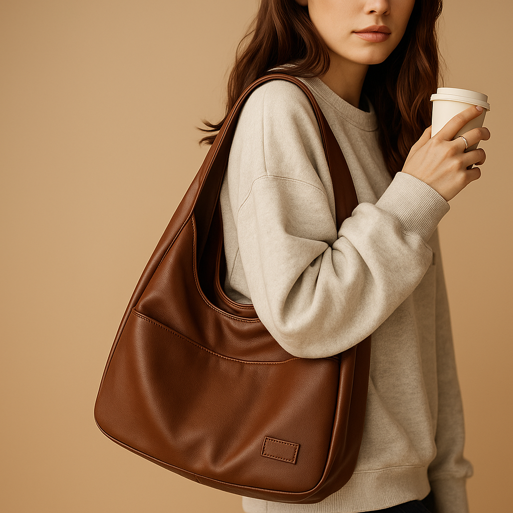 Elegant leather shoulder bag for women with adjustable strap, structured silhouette, and spacious compartments—perfect for everyday elegance.