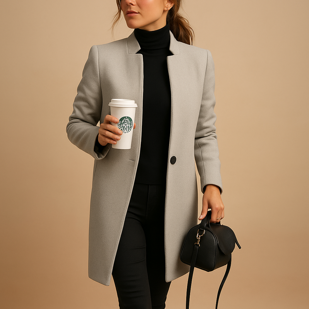 Elegant long-sleeve spring coat for women with practical pockets and tailored fit, ideal for business meetings or stylish daily wear