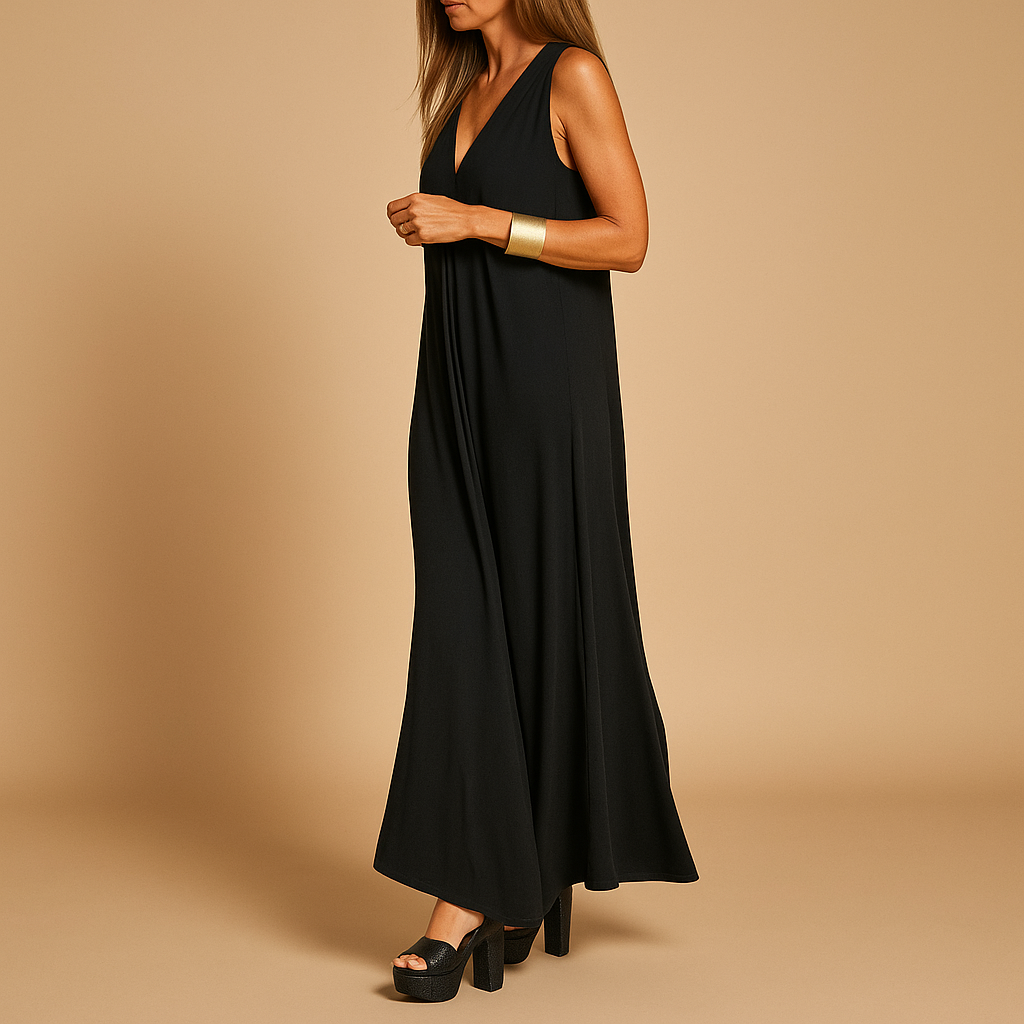Elegant long formal dress for women with flattering silhouette and versatile design, ideal for weddings and upscale events.