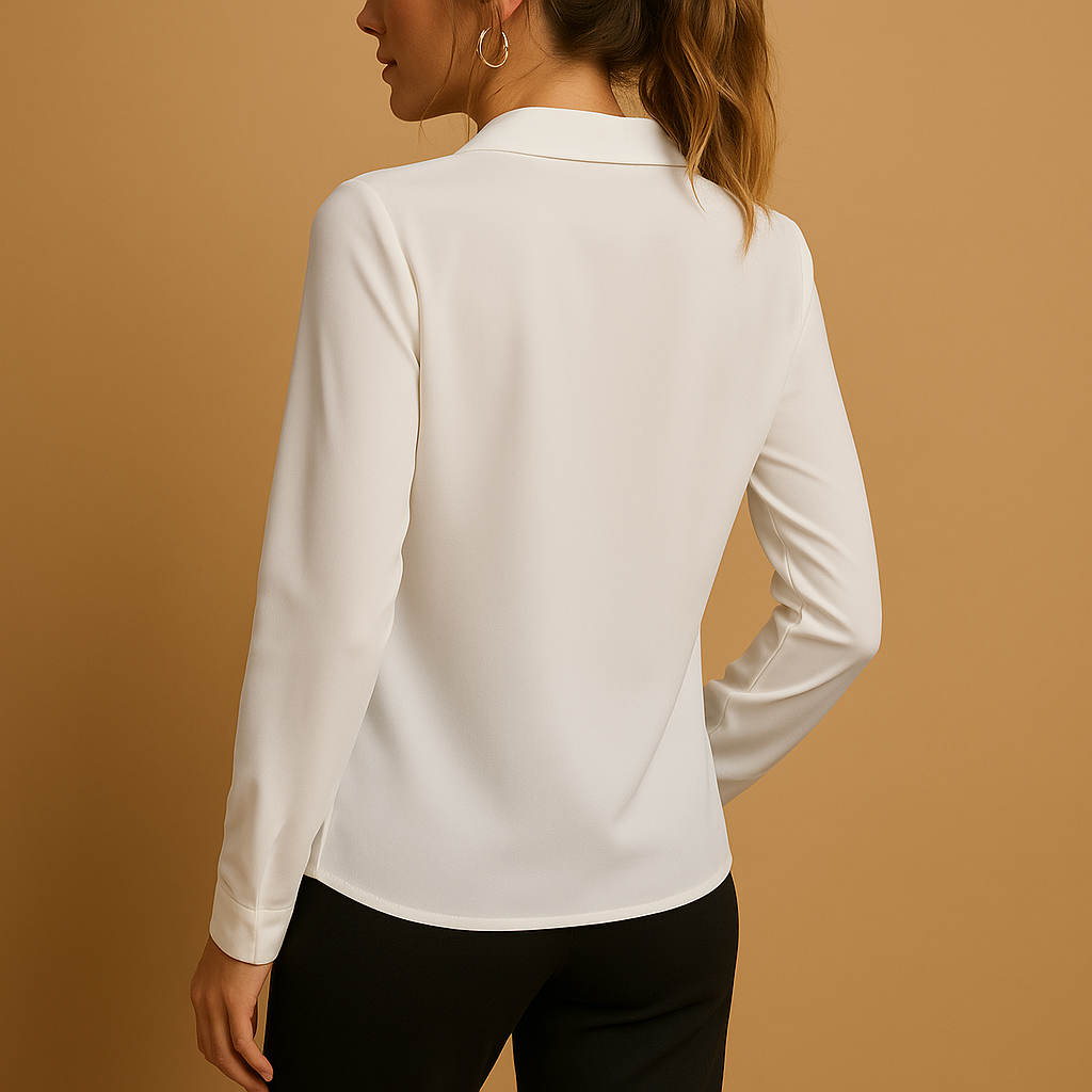 Elegant solid color blouse for women with tailored fit, classic collar, and button closure, perfect for work, casual days, and evenings out.