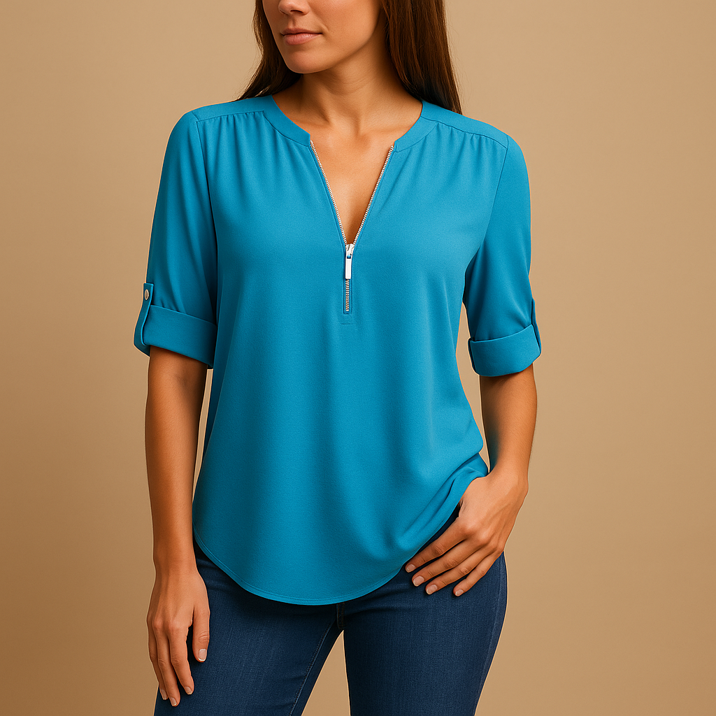 Elegant V-neck summer blouse for women with refined design, ideal for work, casual wear, and warm-weather elegance.