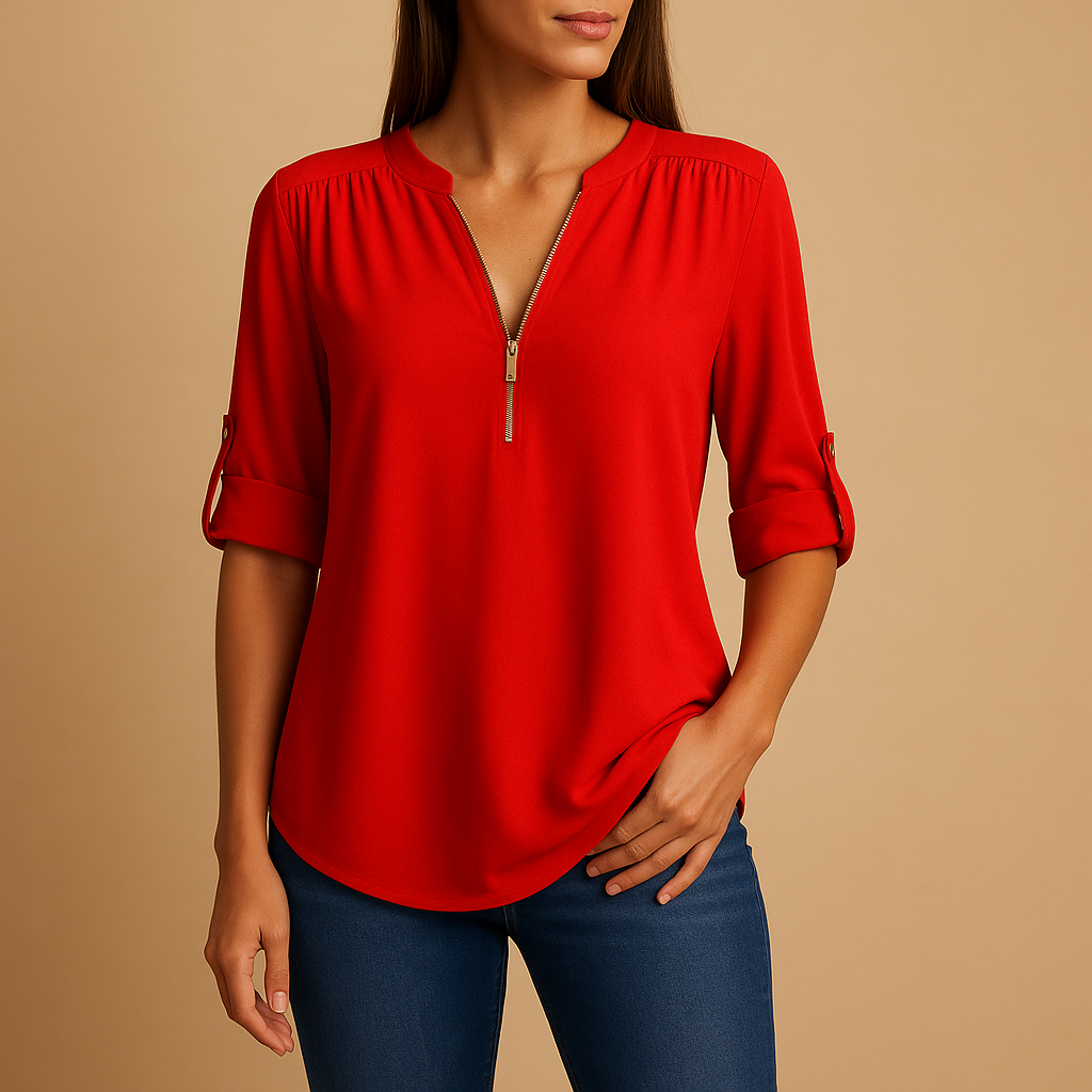 Elegant V-neck summer blouse for women with refined design, ideal for work, casual wear, and warm-weather elegance.