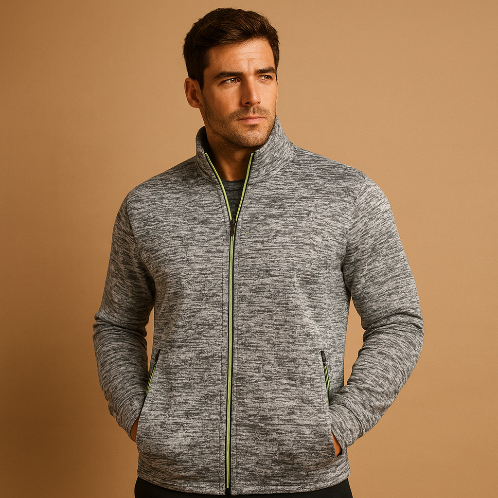Men’s elegant zip cardigan with handmade finish, soft wrinkle-free fabric, and hidden zip pockets for timeless comfort and style.