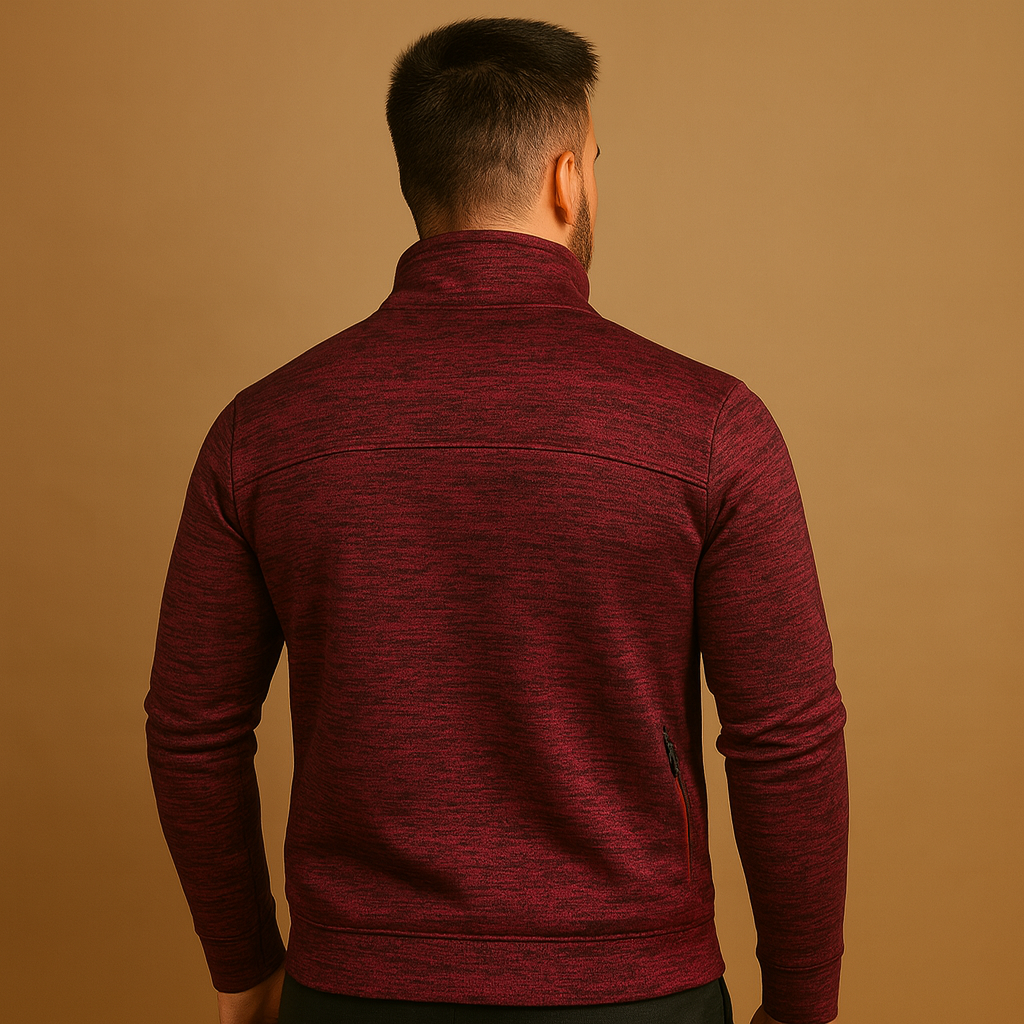 Men’s elegant zip cardigan with handmade finish, soft wrinkle-free fabric, and hidden zip pockets for timeless comfort and style.