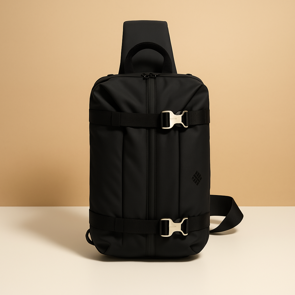 Expandable anti-theft chest bag for men with waterproof fabric, USB port, and padded device compartment—ideal for travel, commuting, and daily carry.