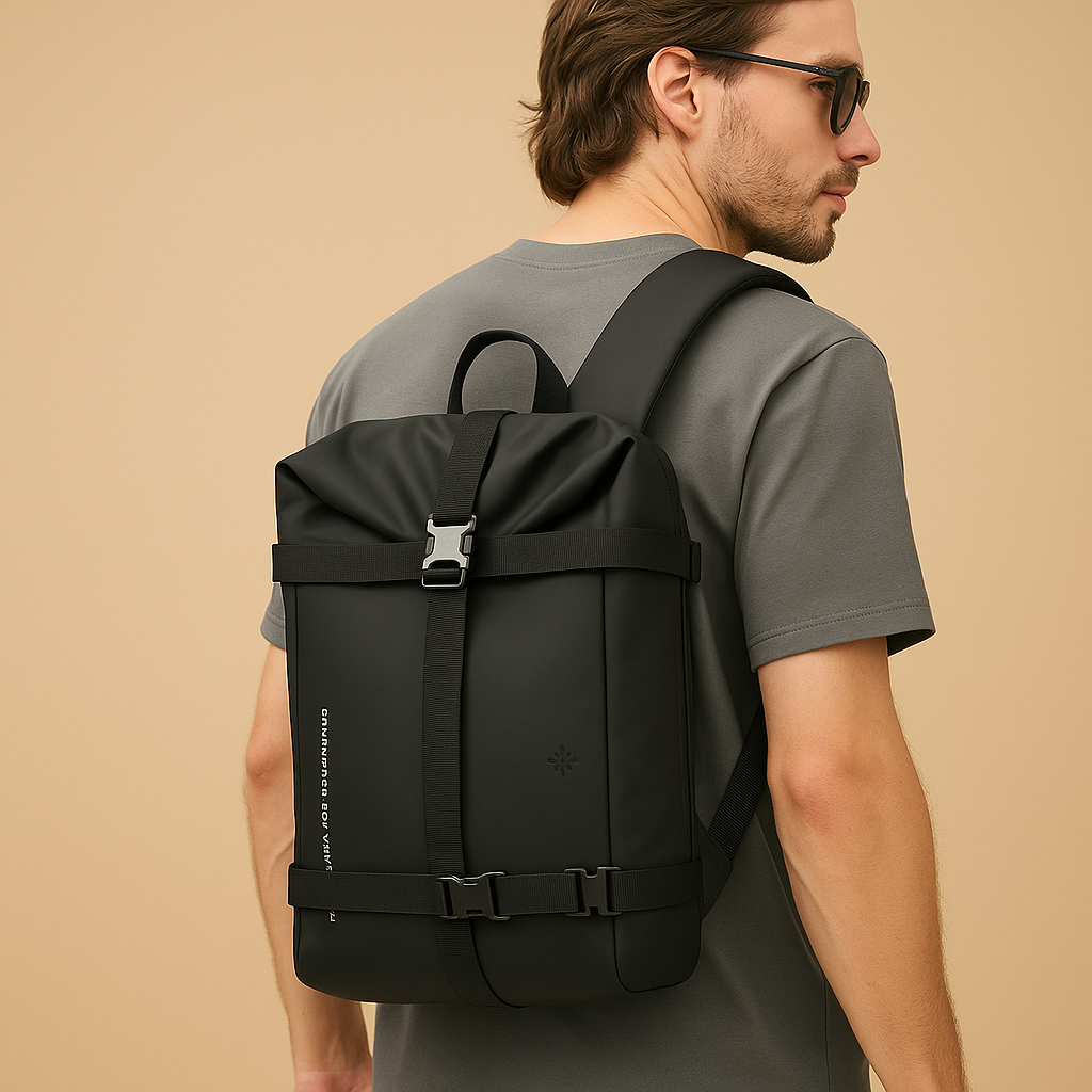 Expandable anti-theft chest bag for men with waterproof fabric, USB port, and padded device compartment—ideal for travel, commuting, and daily carry.