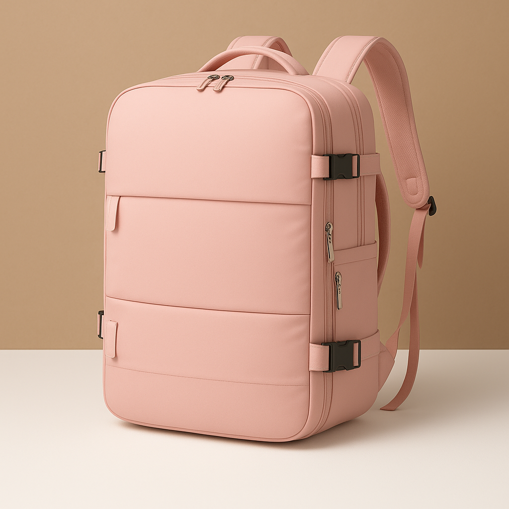TSA-approved expandable travel backpack for women featuring a USB-charging port, luggage-style opening, and ergonomic cushioned back for comfortable journeys.