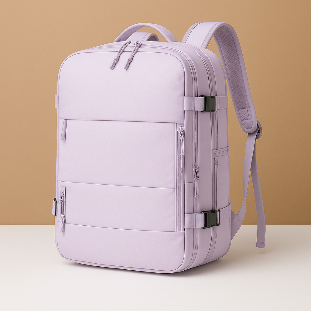 TSA-approved expandable travel backpack for women featuring a USB-charging port, luggage-style opening, and ergonomic cushioned back for comfortable journeys.