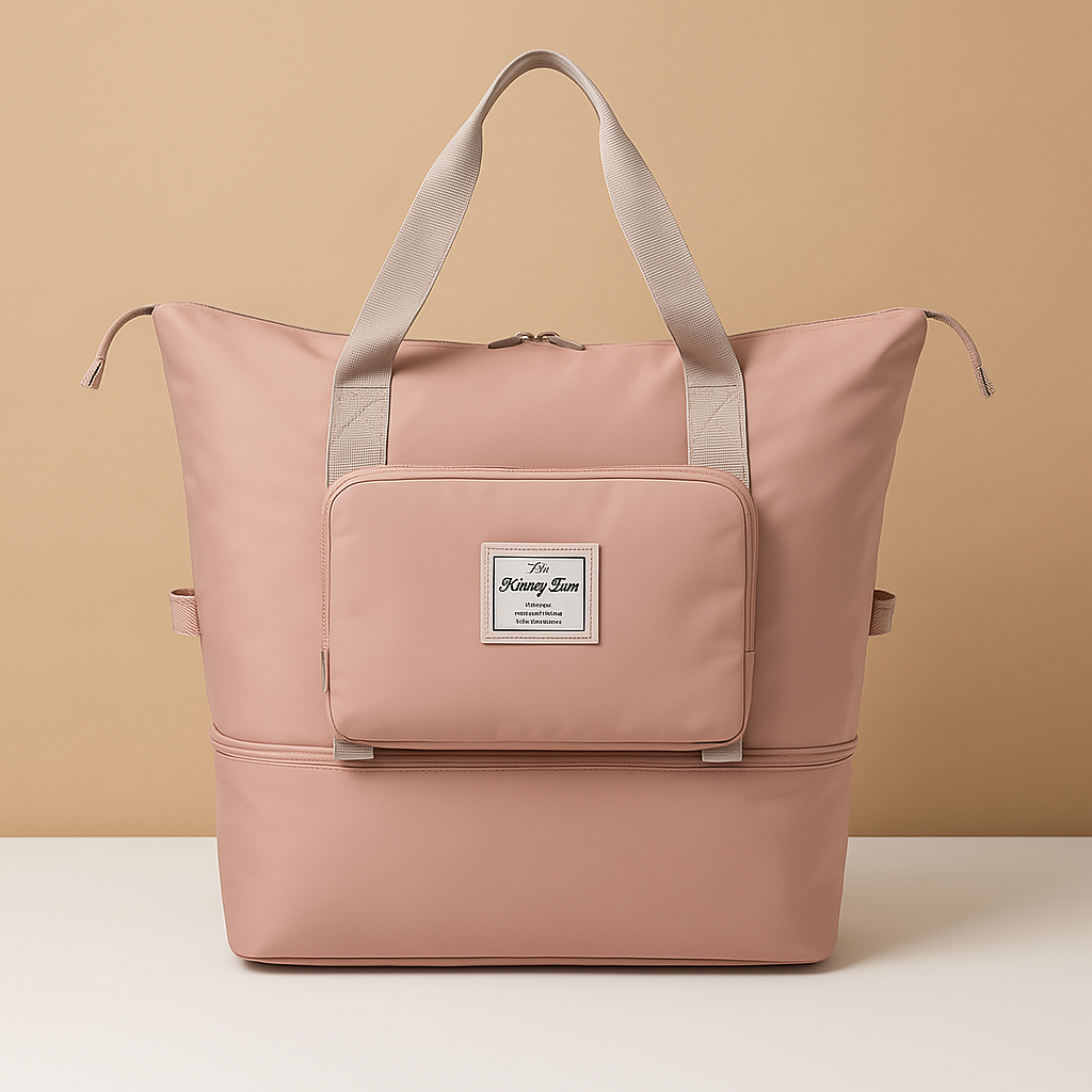 Expandable foldable travel bag for women with waterproof Oxford fabric, wide top access, and elegant design for stylish travel.