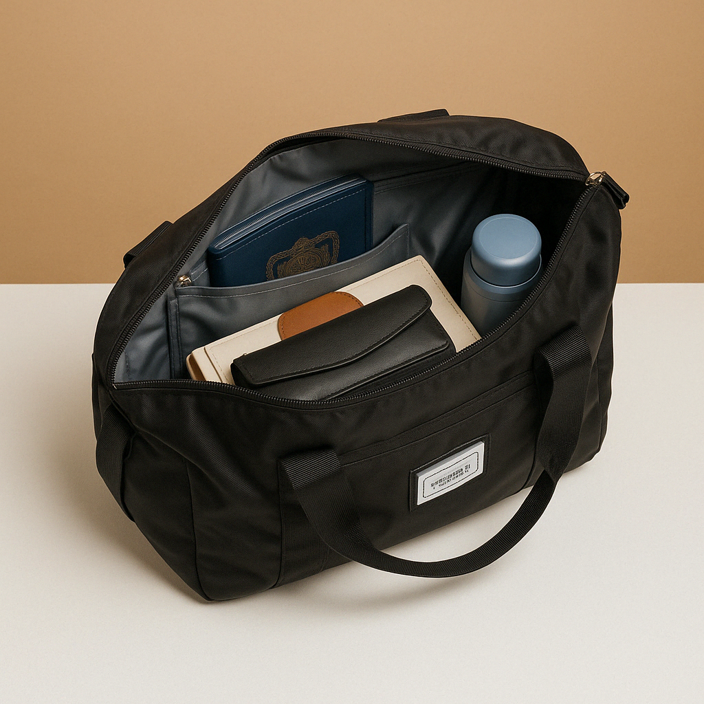 Expandable foldable travel bag for women with waterproof Oxford fabric, wide top access, and elegant design for stylish travel.