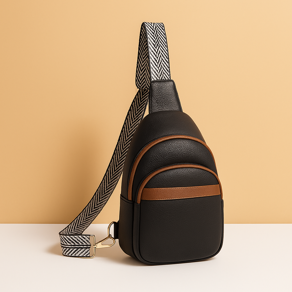 Women’s faux leather sling crossbody bag with zip pockets, card slots, and anti-theft back pocket for hands-free everyday style