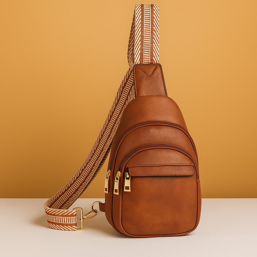 Women’s faux leather sling crossbody bag with zip pockets, card slots, and anti-theft back pocket for hands-free everyday style