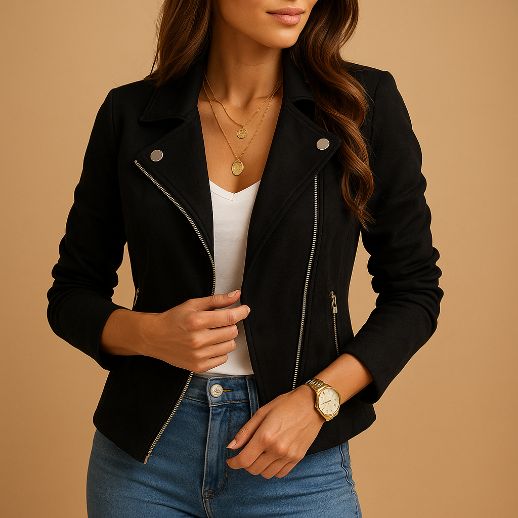 Fitted long-sleeve zip-up jacket for women with elegant silhouette and lightweight warmth, ideal for business or casual layering.