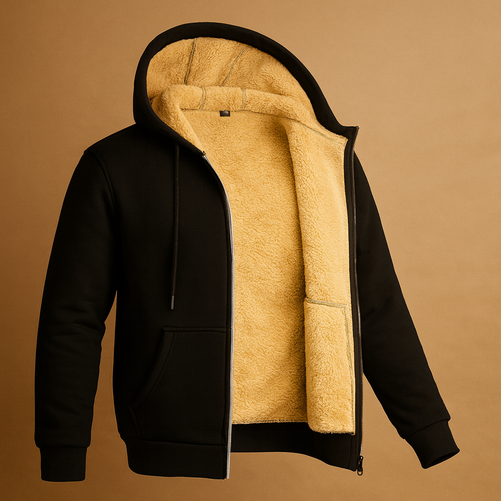 Men’s fleece sweater with luxurious fur lining, timeless design, and soft warm fabric for casual and semi-formal winter outfits.
