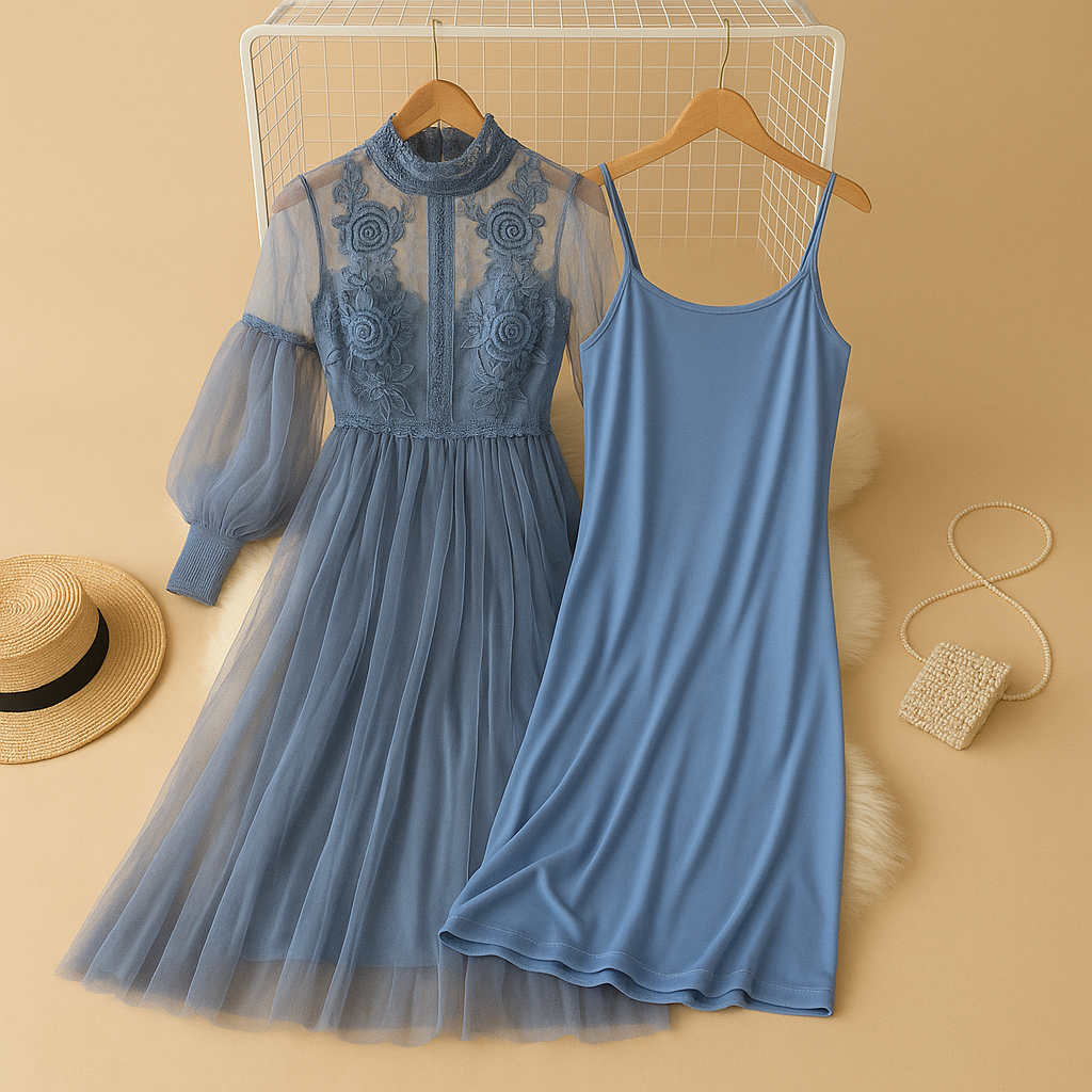 Elegant floral dress for women with slim high-waist fit, lantern sleeves, and stand-up collar, perfect for both chic and everyday occasions.